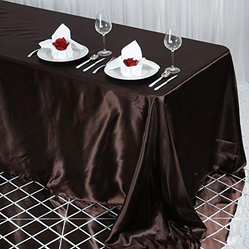 Balsacircle 90X132 Inch Chocolate Brown Satin Rectangle Tablecloth Table Cover Linens Wedding Table Cloth Reception Events Kitch